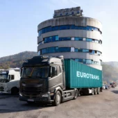 road-freight-europe Eurotrans truck in front of the company headquarters